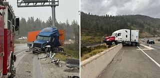 Two semi-trucks crash on I-80 from rain slicked roads