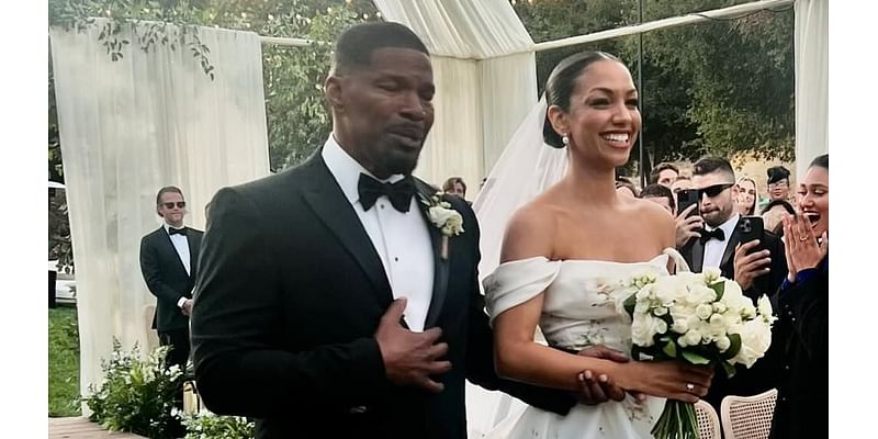 Jamie Foxx's daughter Corrine ties the knot with Joe Hooten in lavish ceremony - as proud father walks his daughter down the aisle over a year after being hospitalized