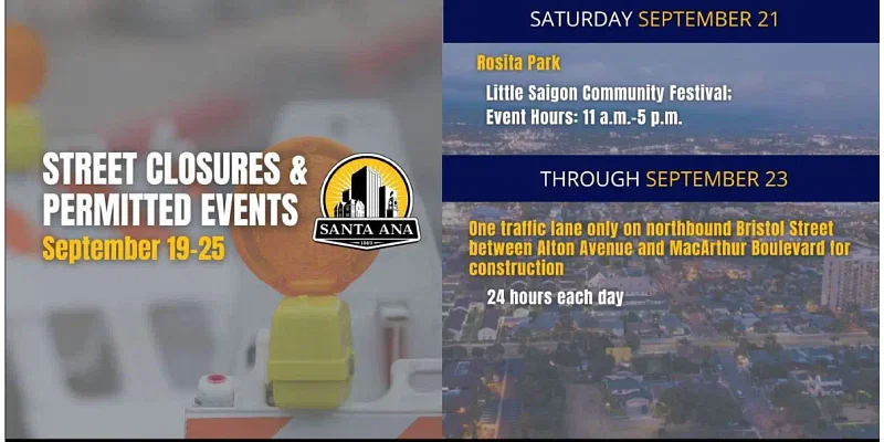 Santa Ana street closures and permitted events for September 19 to 25