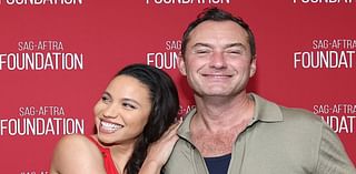 Jude Law can't contain his laughter as he reunites with glam co-star Jurnee Smollett on stage at the SAG-AFTRA Foundation ahead of the release of their new movie The Order