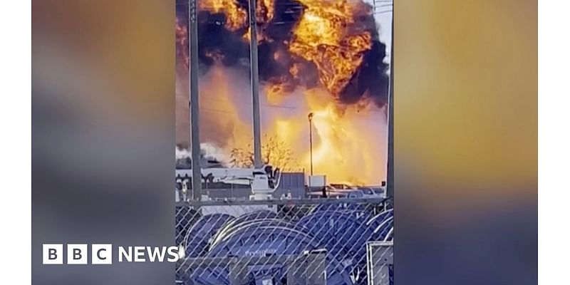 Moment large transformer fire explodes on New York train tracks