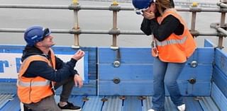 Couple gets engaged 361-feet up on a bridge