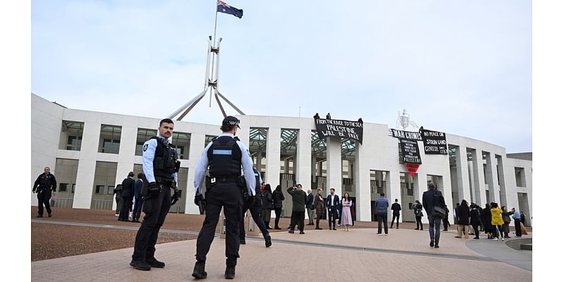 Pro-Palestinian protesters breach security at Australia’s Parliament House to unfurl banners
