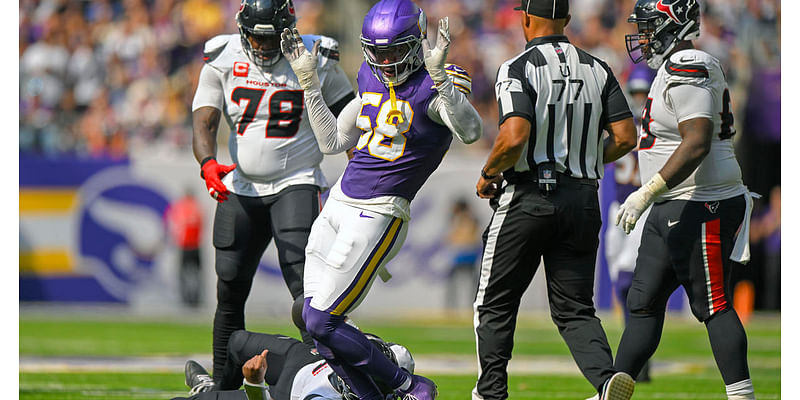 Vikings pass rusher Jonathan Greenard has 3 sacks against Texans, his former team