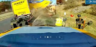 Watch: Highway worker narrowly avoids high-speed truck crash