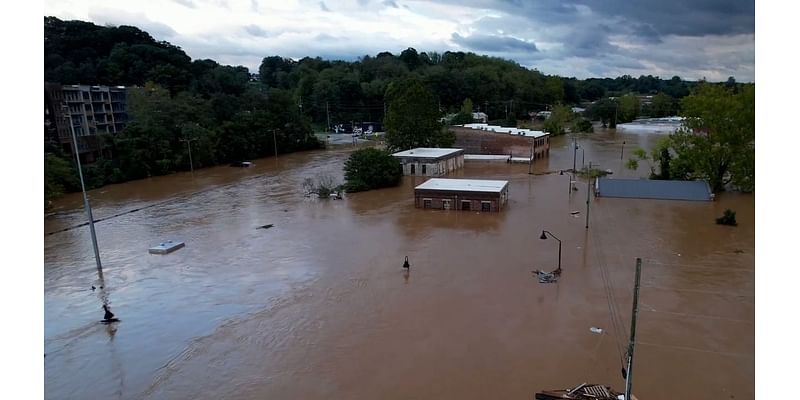 Asheville flooding: Hurricane Helene drone footage shows swallowed city streets