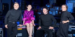 Sophie Ellis-Bextor stuns in sparkling magenta as she poses with Take That ahead of their Aussie tour