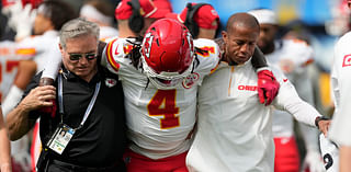 Chiefs wide receiver Rashee Rice carted off field after hit to knee