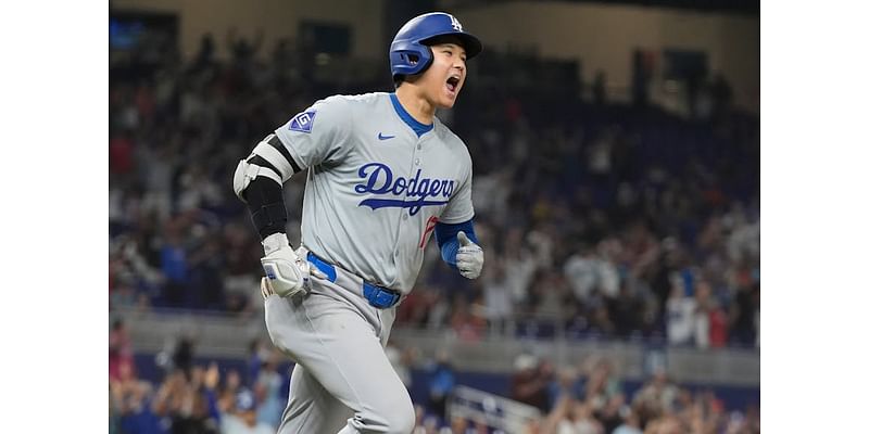 Ohtani has 3 homers, 10 RBIs and becomes first 50-50 player as Dodgers rout Marlins, clinch playoffs