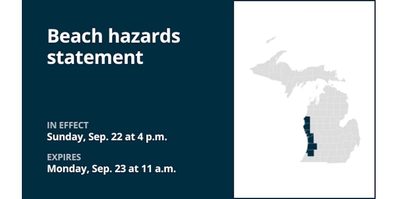 Beach hazards statement for 6 Michigan counties until Monday midday