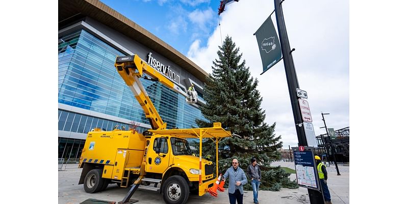 The Department of Public Works install the 2024 City of Milwaukee Christmas Tree