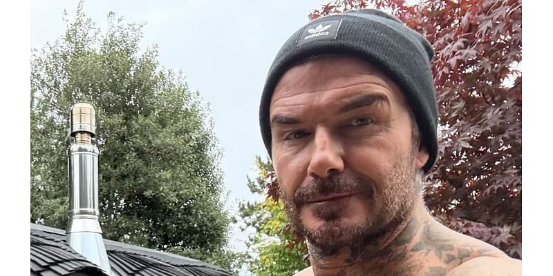 David Beckham shows off his chiselled abs and tattooed physique as he strips down to his underwear to enjoy a 'self care Sunday'