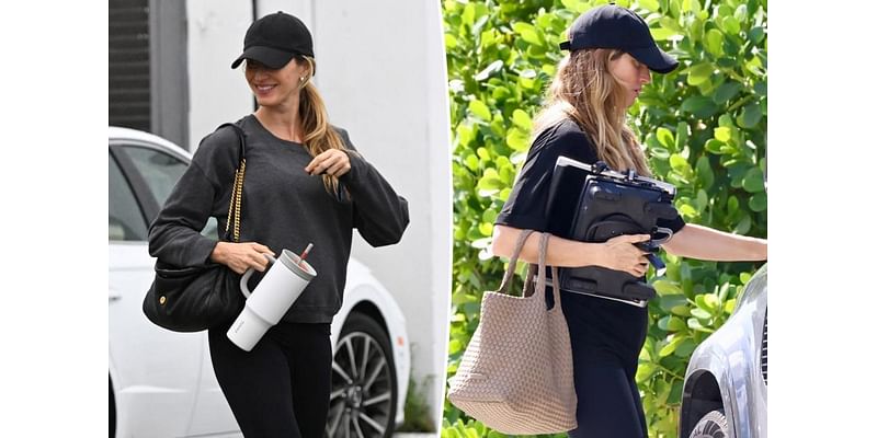 Pregnant Gisele Bundchen covers baby bump in baggy clothes while running errands, attending Pilates in Miami