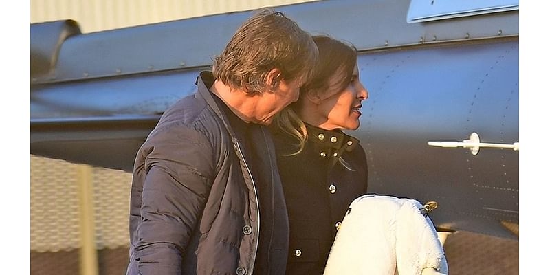 Tom Cruise is seen with his agent Maha Dakhil as they arrive in London in his helicopter - after she stepped down from CAA board over post accusing Israel of genocide