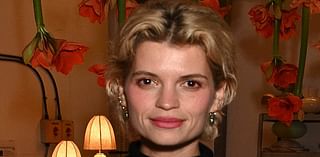 Pixie Geldof looks chic in a black diamond knit jumper and sheer black skirt as she attends Henry Holland's launch party