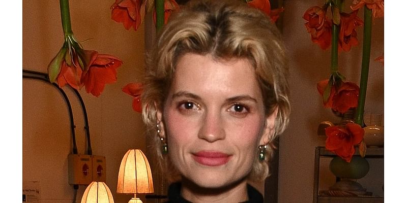 Pixie Geldof looks chic in a black diamond knit jumper and sheer black skirt as she attends Henry Holland's launch party