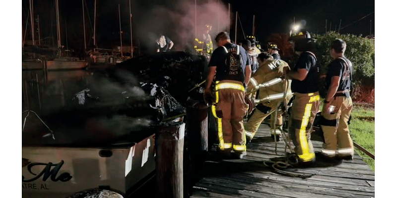 Mobile Fire-Rescue responds to boat fire at Marina Drive North Tuesday Morning