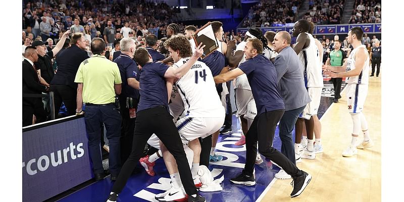 Massive brawl erupts in the NBL as 'four fans' are kicked out while ex-LA Lakers star clashes with opposition players in heated exchange