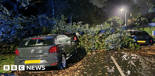 Gloucestershire: Cars damaged and road closed due to fallen trees