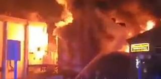 Shocking moment massive fireball erupts into the sky after derelict building goes up in flames in Preston city centre