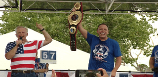 Joey 'Jaws' Chestnut takes a big bite out of Fort Bliss during 4th of July hot dog contest