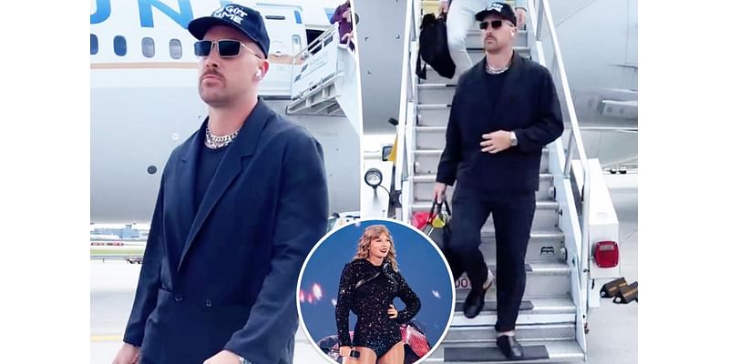 Travis Kelce channels Taylor Swift’s ‘Reputation’ era as he lands in Atlanta in all-black ahead of Chiefs, Falcons game