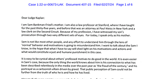 Here is the letter from Sam Bankman-Fried’s parents to Judge Kaplan.