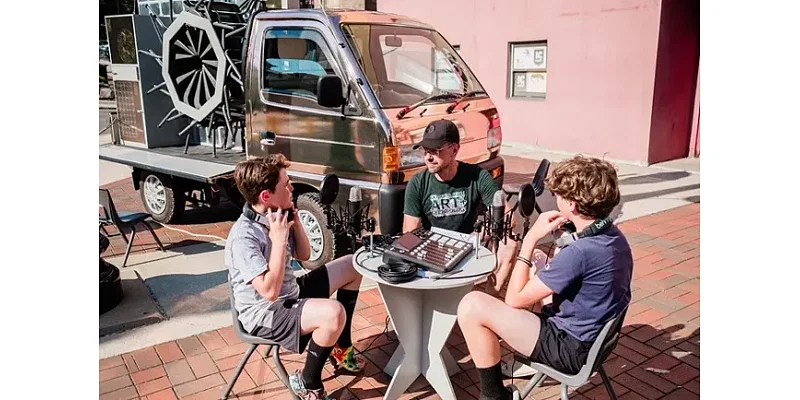 The pink, futuristic mini-truck that doubles as a recording studio for kids and teens