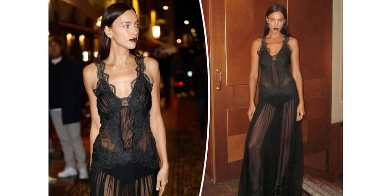 Irina Shayk parties in sultry sheer dress during Milan Fashion Week