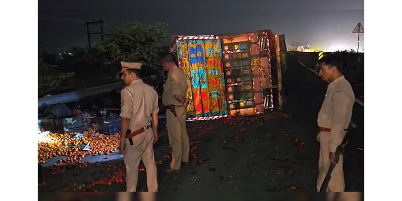 Tomato Truck Flips On UP Highway, Overnight Police Watch To Prevent Theft