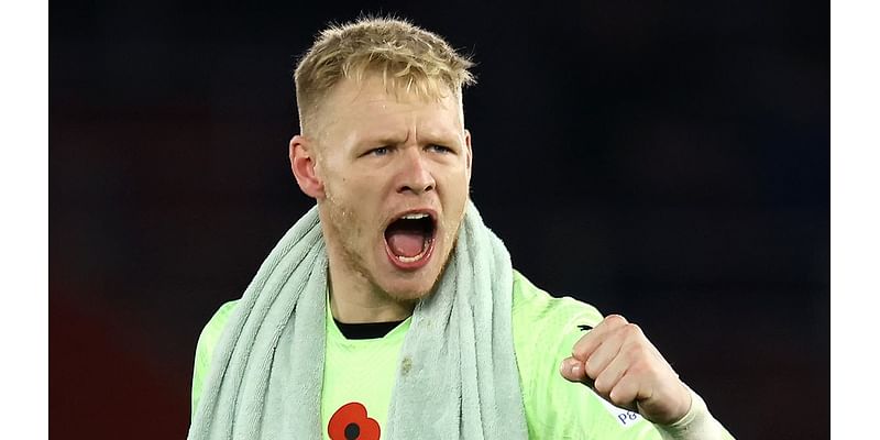 Aaron Ramsdale is spotted laughing and joking with Reece James at Twickenham after pulling out of England duty - as he shows off bandage having suffered finger injury