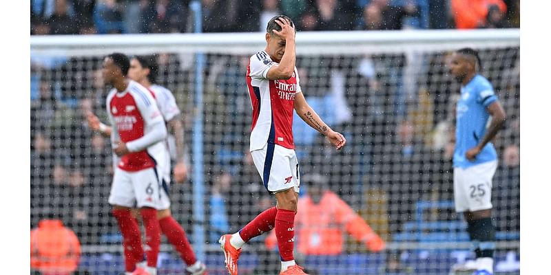 Gary Neville and Jamie Carragher blast Leandro Trossard for his 'ridiculous' red card at Man City after he becomes the second Arsenal player dismissed for kicking the ball away this season