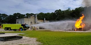 Hybrid fire truck flushes flames in test at fire academy