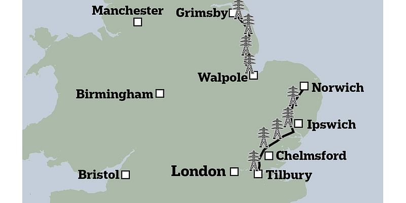 Pylon wars! Locals 'absolutely devastated' at plans for 87-MILE pylon highway stretching from Grimsby to Essex that tower over homes - but will YOU be affected?