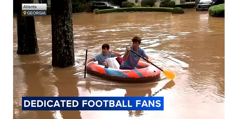 Football fan uses raft to rescue friend from Hurricane Helene flooding to go to Georgia-Alabama game