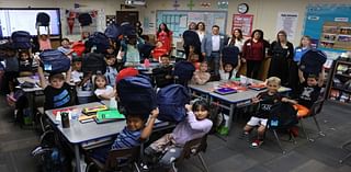 Students at San Bernardino’s Parkside Elementary School receive surprise donation of backpacks