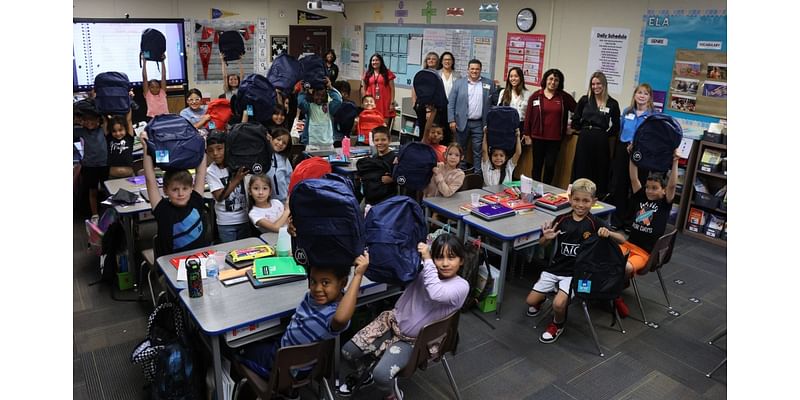 Students at San Bernardino’s Parkside Elementary School receive surprise donation of backpacks