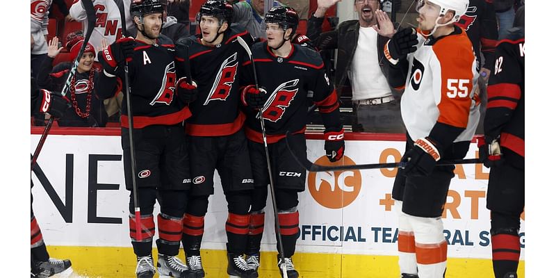 Necas scores go-ahead goal with 29 seconds left, Hurricanes beat Flyers 6-4