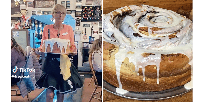 10-pound cinnamon roll at small-town restaurant goes viral on TikTok: 'Bigger than my head'