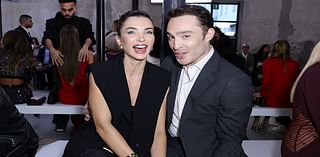 Newlyweds Ed Westwick and Amy Jackson look more loved-up than ever as they sit front row at the Elisabetta Franchi show during Milan Fashion Week