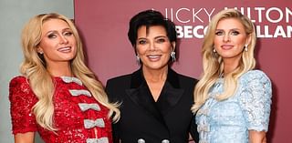 Paris Hilton shows off her legs in red mini dress as she joins Kris Jenner at the launch of sister Nicky Hilton's holiday collection in LA