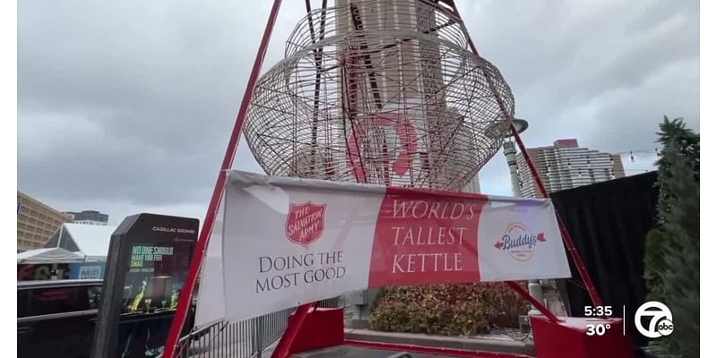 Salvation Army installing world's tallest red kettle in Downtown Detroit on Friday