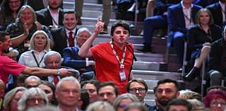 Heckler interrupts Labour conference (again): Keir Starmer jokes protester 'clearly had a pass from 2019 conference' as activist is dragged away during PM's keynote speech