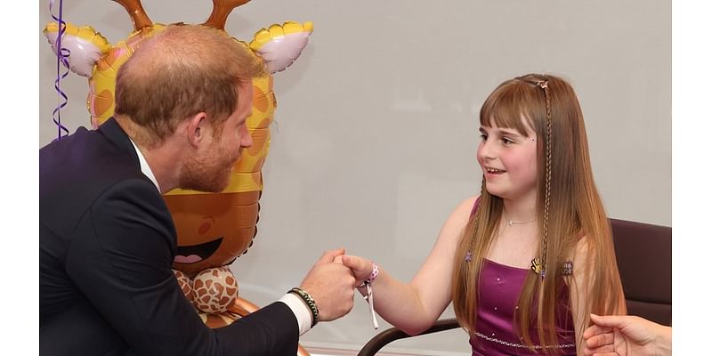 Prince Harry is given award by inspirational little girl at WellChild Awards to cheer him up 'if he feels down' missing his family on solo visits