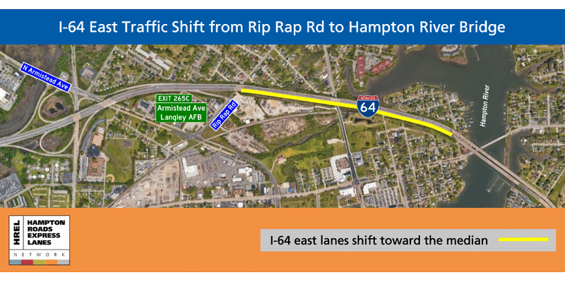 New traffic patterns on I-64 eastbound in Hampton