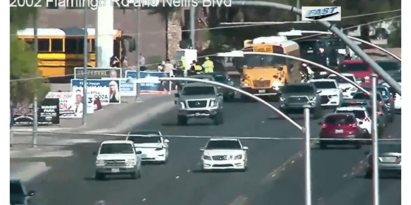 Police: School bus not involved in east Las Vegas crash that sent driver to hospital