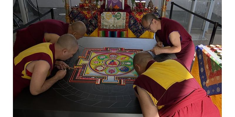 Buddhist monks creating mandala meticulously painted with sand – NBC 5 Dallas