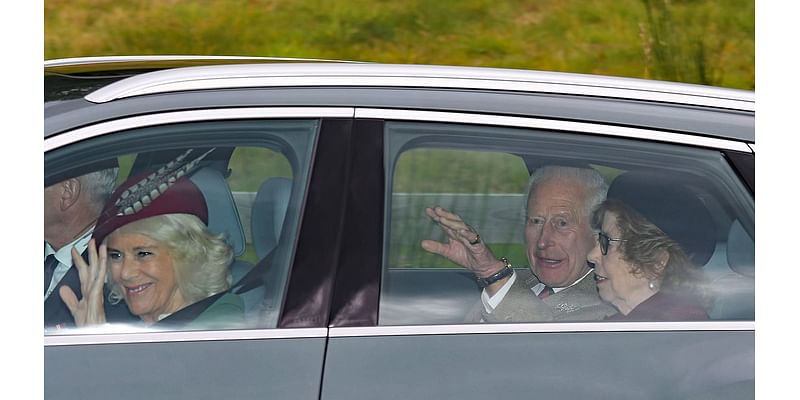 Beaming King Charles and Queen Camilla wave to well-wishers en route to Sunday service at Crathie Kirk near Balmoral