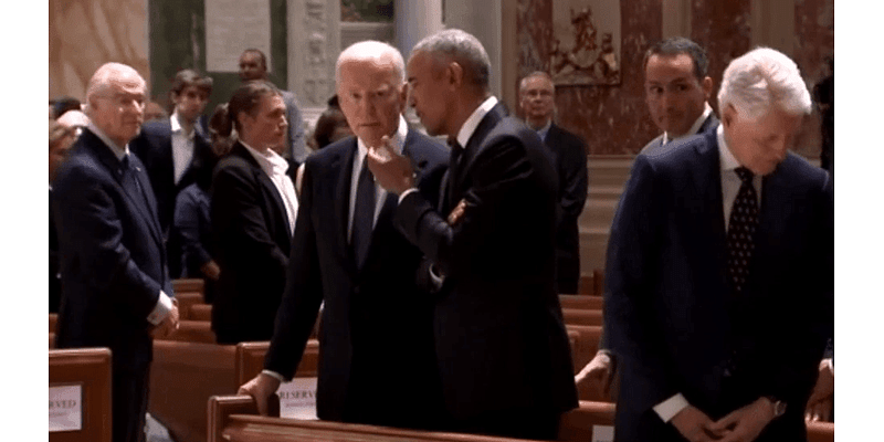 Tense convo? Rumors fly after video shows Obama and Biden talking at memorial service