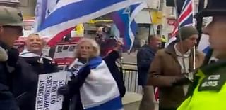 Shocking moment man goosesteps and performs Nazi salute in front of pro-Israel demonstration - before police let him walk away